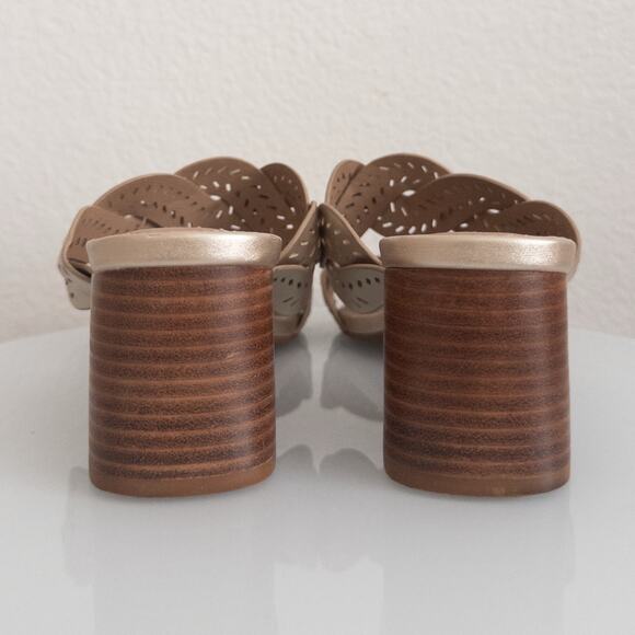 Joie Society Brownish Gold Light Bronze Sandals With Block Stacked Heel Size 8 - Picture 3 of 5